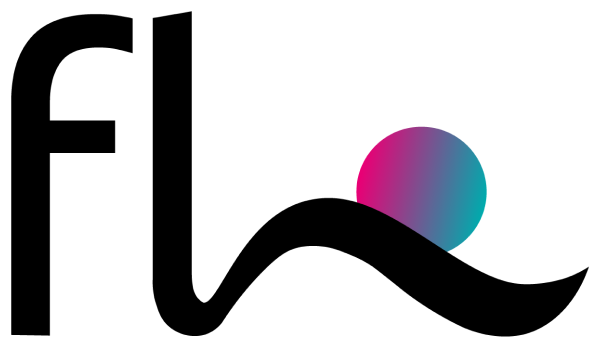 Hier ist das Flow Design Siegesleitner Logo sichtbar. das W ist eine welle und das o ist eine bunte kugel die über die welle hinabrinnt.